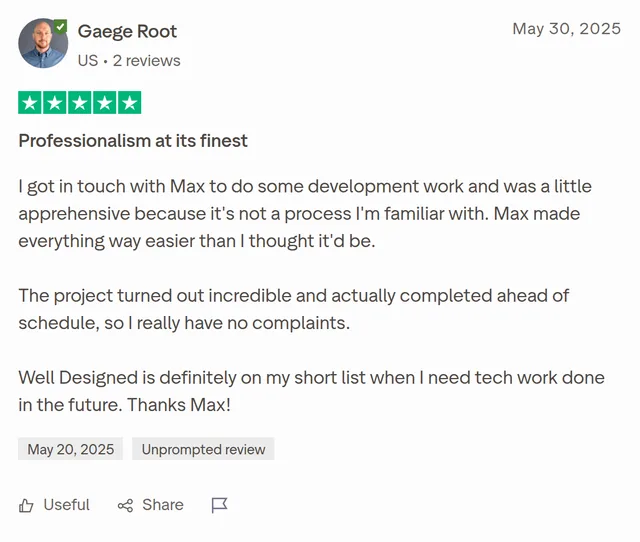 Trustpilot review from Gaege Root