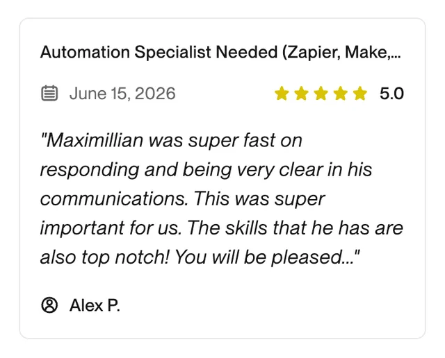 Upwork review from Alex P.