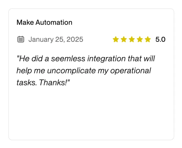 Upwork review from an Upwork client