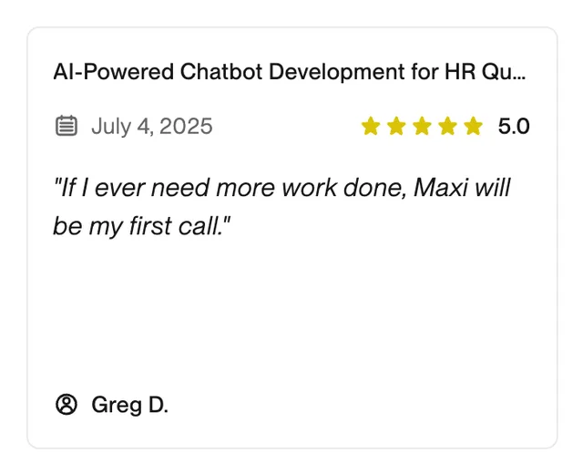 Upwork review from Greg D.