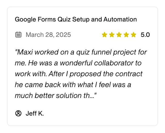 Upwork review from Jeff K.