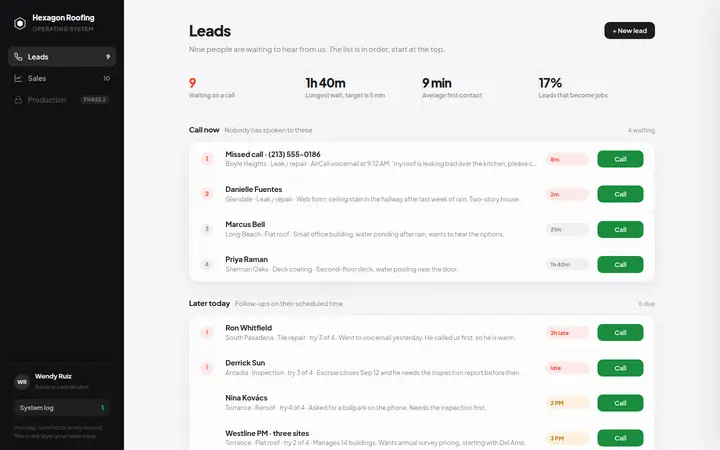 Roofing leads and sales system