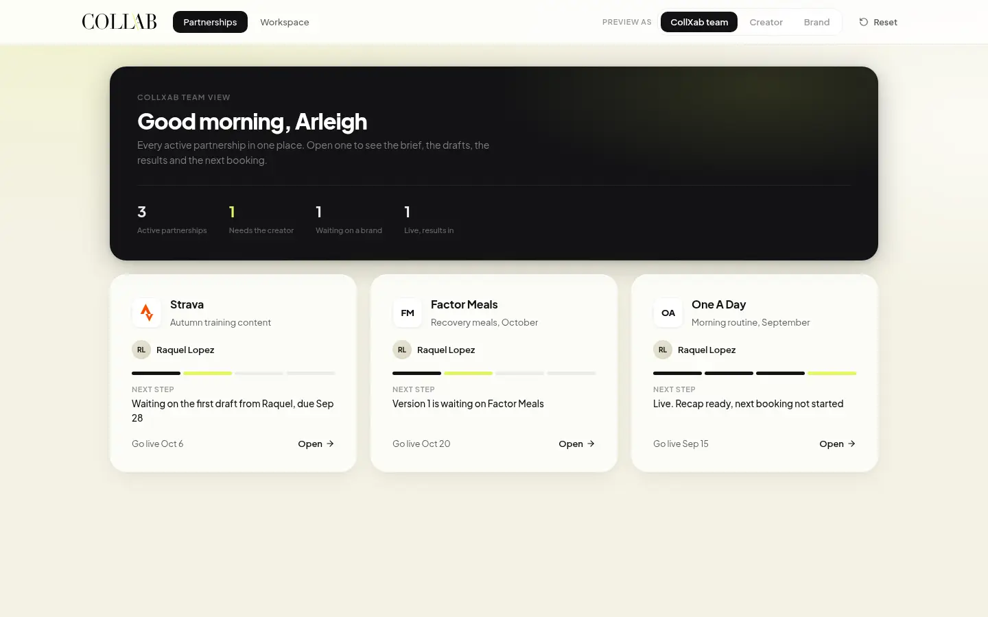 Creator partnership portal