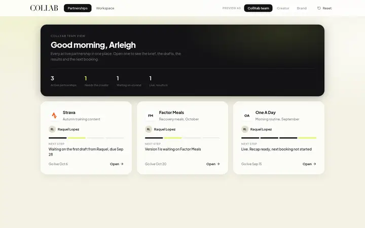 Creator partnership portal